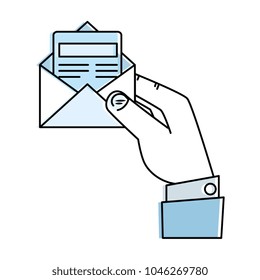 hand with envelope mail isolated icon