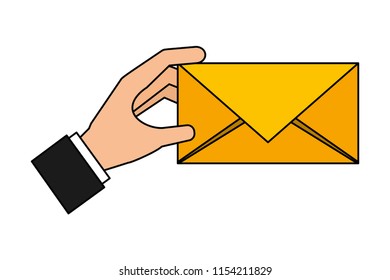hand with envelope mail isolated icon