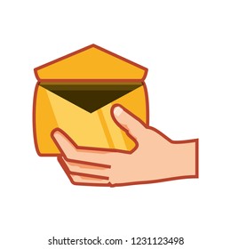 hand with envelope mail isolated icon