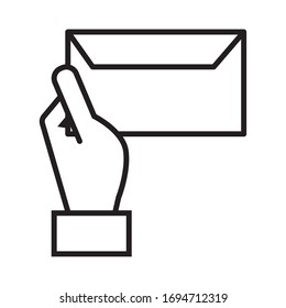 Hand With Envelope Mail Line Style Vector Illustration Design