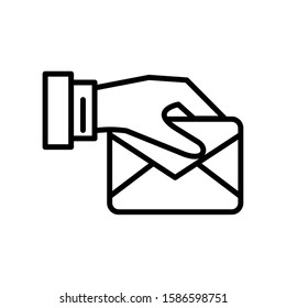 hand with envelope mail postal service vector illustration design