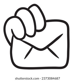 hand with envelope in vector.business mail message icon in doodle style. linear illustration infographics. Template for logo sticker poster icon app website. Business icon series