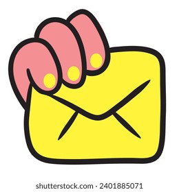 hand with envelope in vector.business mail message icon in doodle style. linear illustration infographics. Template for logo sticker poster icon app website. Business icon series