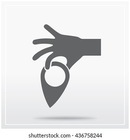 Hand establishes a pointer to some map or plan area. Flat icon of graphical symbol of the process of making plans for something. Vector illustration