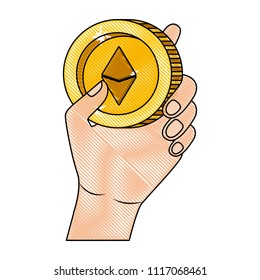 hand with etherum coin