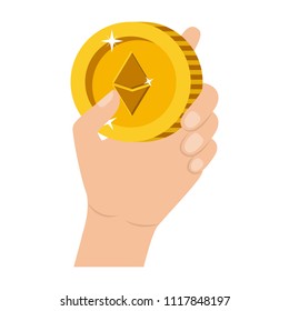 hand with etherum coin
