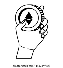 hand with etherum coin