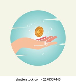 Hand with euro coin icon design vector illustration