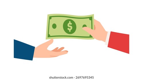 Mano que cambia el dinero Dos manos con una mano que da y una mano que recibe el efectivo