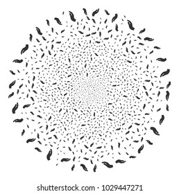 Hand exploding circle. Object pattern organized from scattered hand design elements as festive sphere. Vector illustration style is flat iconic symbols.