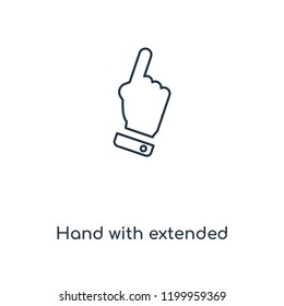 Hand with extended pointing finger concept line icon. Linear Hand with extended pointing finger concept outline symbol design. This simple element illustration can be used for web and mobile UI/UX.