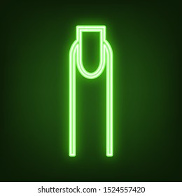 Hand with extended pointing finger sign. Green neon icon in the dark. Blurred lightening. Illustration.