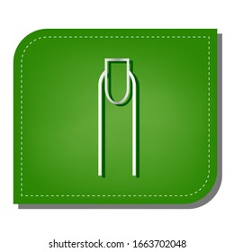 Hand with extended pointing finger sign. Silver gradient line icon with dark green shadow at ecological patched green leaf. Illustration.