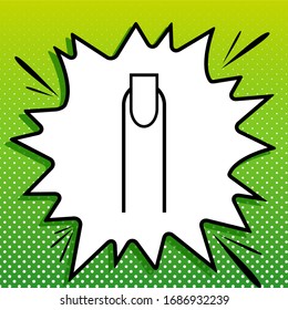 Hand with extended pointing finger sign. Black Icon on white popart Splash at green background with white spots. Illustration.