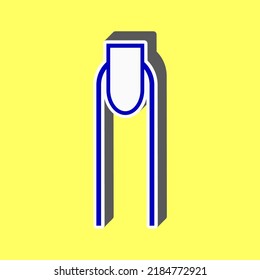 Hand with extended pointing finger sign. Blue Icon with white stroke in 3d at yellow Background. Illustration.