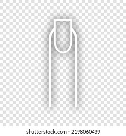 Hand with extended pointing finger sign. White Icon with dropped natural gray Shadow at transparent Background. Illustration.