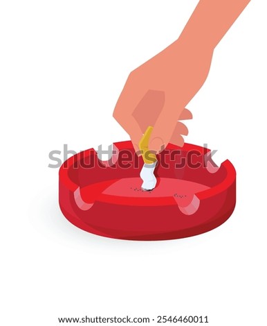 Hand extinguishing a Cigarette butt in ashtray stock illustration