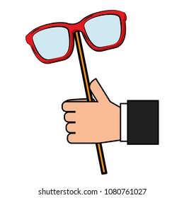 hand with eye glasses in stick pop art style