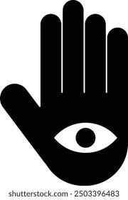 Hand with eye icon isolated on white background . Vector illustration