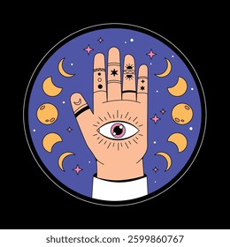 Hand with eye and moon badge