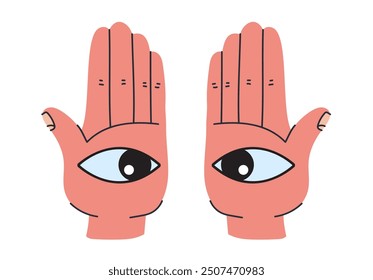 Hand with eye on palm esoteric symbol concept. Vector graphic design illustration element