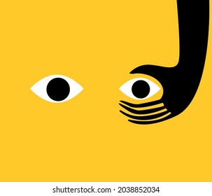 mano y ojo en fondo amarillo .vector