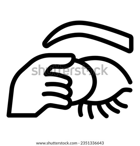 Hand with eye patches removing makeup line icon, make up routine concept, remove cosmetics sign on white background, facial skin care with pad icon outline style. Vector graphics.