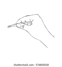 hand with eyebrow tweezers, line drawing isolated symbol at white background