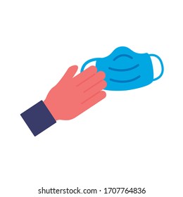 mano con máscara facial estilo plano icono ilustración vectorial