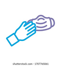 hand with face mask line style icon vector illustration design