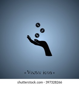 Hand with falling coins icon.