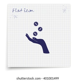 Hand with falling coins icon.