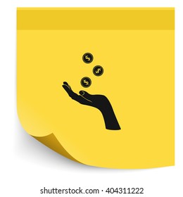 Hand with falling coins icon.