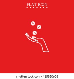 Hand with falling coins icon.