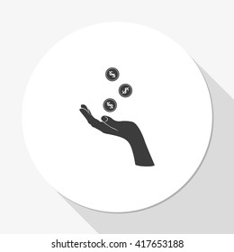 Hand with falling coins icon.