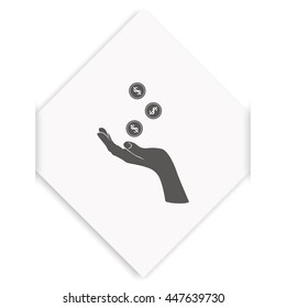 Hand with falling coins icon.