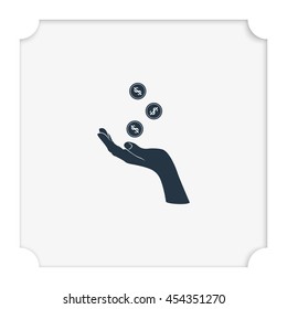 Hand with falling coins icon.