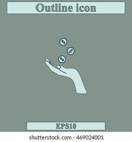 Hand with falling coins icon.