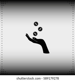 Hand with falling coins icon.