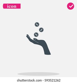 Hand with falling coins icon.