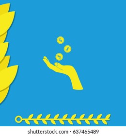 Hand with falling coins icon.