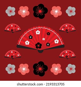 hand fan with cherry flowers pattern
