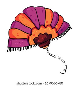 Hand fan. Fashion items in retro style. Vector doodle illustration on transparent or white backgrounds. 1920s style