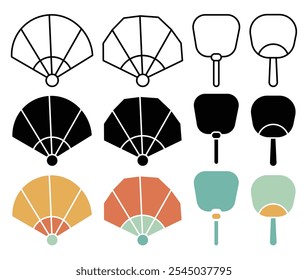 Hand fan icon in black and colored versions.