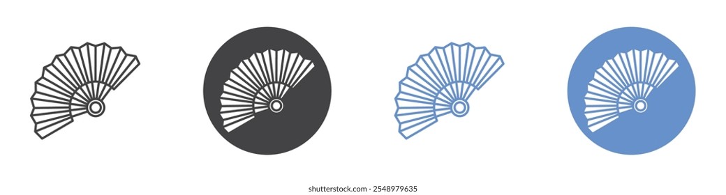 Hand fan icon flat line symbol set.