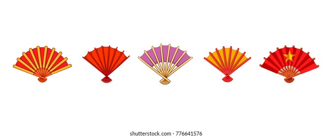 Hand fan icon set. Cartoon set of hand fan vector icons for web design isolated on white background