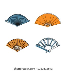 Hand fan icon set. Color outline set of hand fan vector icons for web design isolated on white background