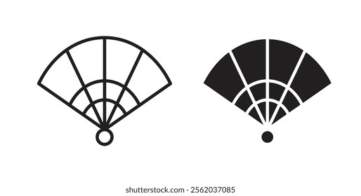 Hand fan icons in flat and line style set.