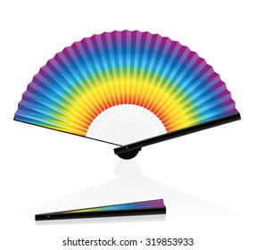 Hand fan - rainbow colored - for Carnival, Fasching and Mardi Gras. Isolated vector illustration on white background.