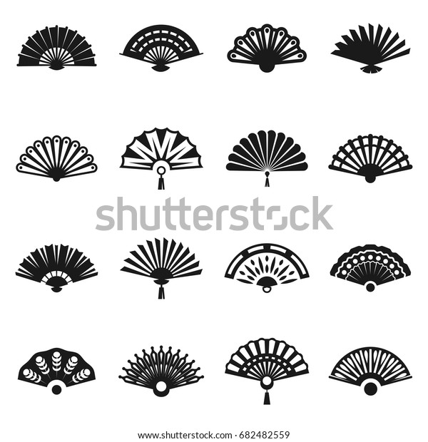 Hand fan set. Cooling and\
refreshing lady accessory, folding. Fashion element for wedding,\
party or event.Vector flat style illustration isolated on white\
background